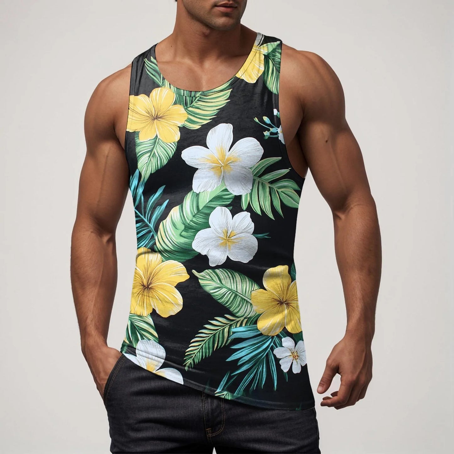 Men Vest Casual Comfortable Soft Breathable Fashion Printed Beach Tank Top Compression Hawaiian Vacation Pullover Plus Size