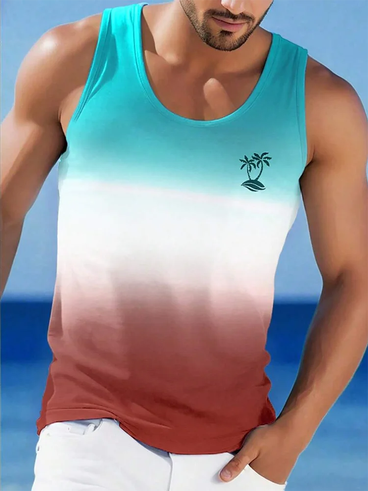 Summer Daily Casual Men's Tank Top Hawaiian Style Fish Print Men's Tank Top Seaside Party Men's Fashion Sleeveless T-shirt