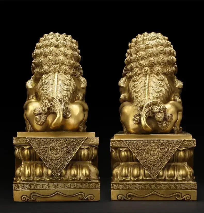 1pairs Feng Shui Attracting Wealth Copper animal Lion Ornaments Home Living Room Bedroom Office Figurines