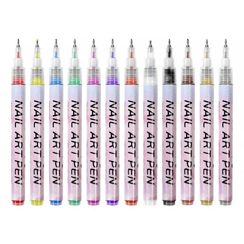 12pcs/Set Nail Art Graffiti Pen Nail Marker Drawing Abstract Lines Fine Detail Floral Design Waterproof Nail Painting tools