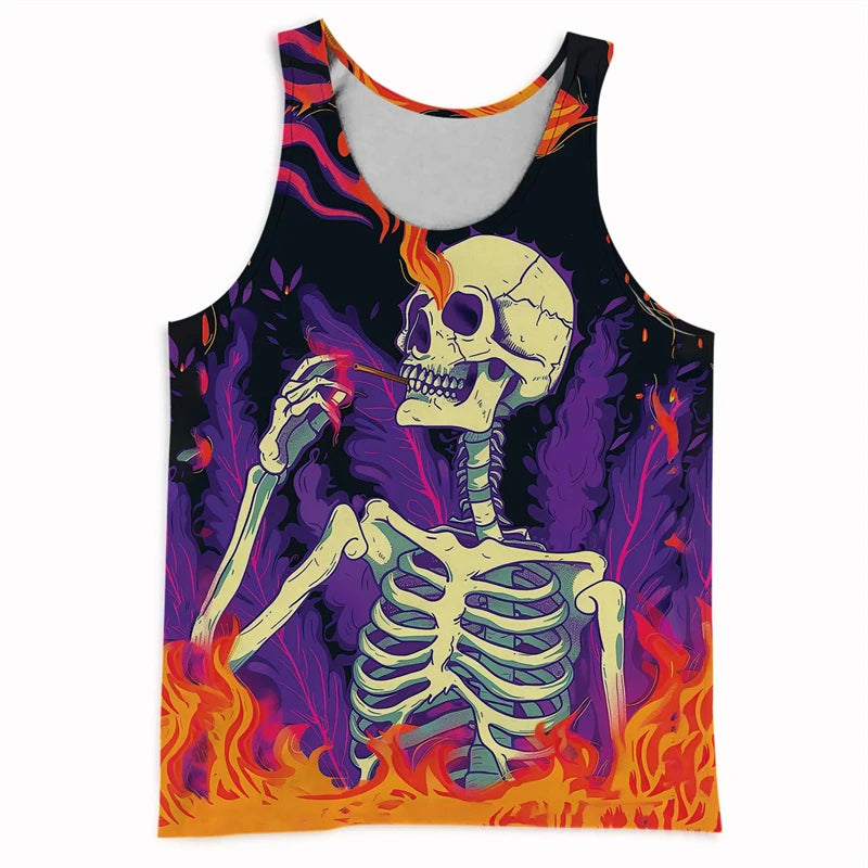 Trend Skull Pattern Tank Top For Men Fashion Summer Sleeveless Abstract 3D Printed Vest Cool Streetwear Hip Hop Undershirts Tank