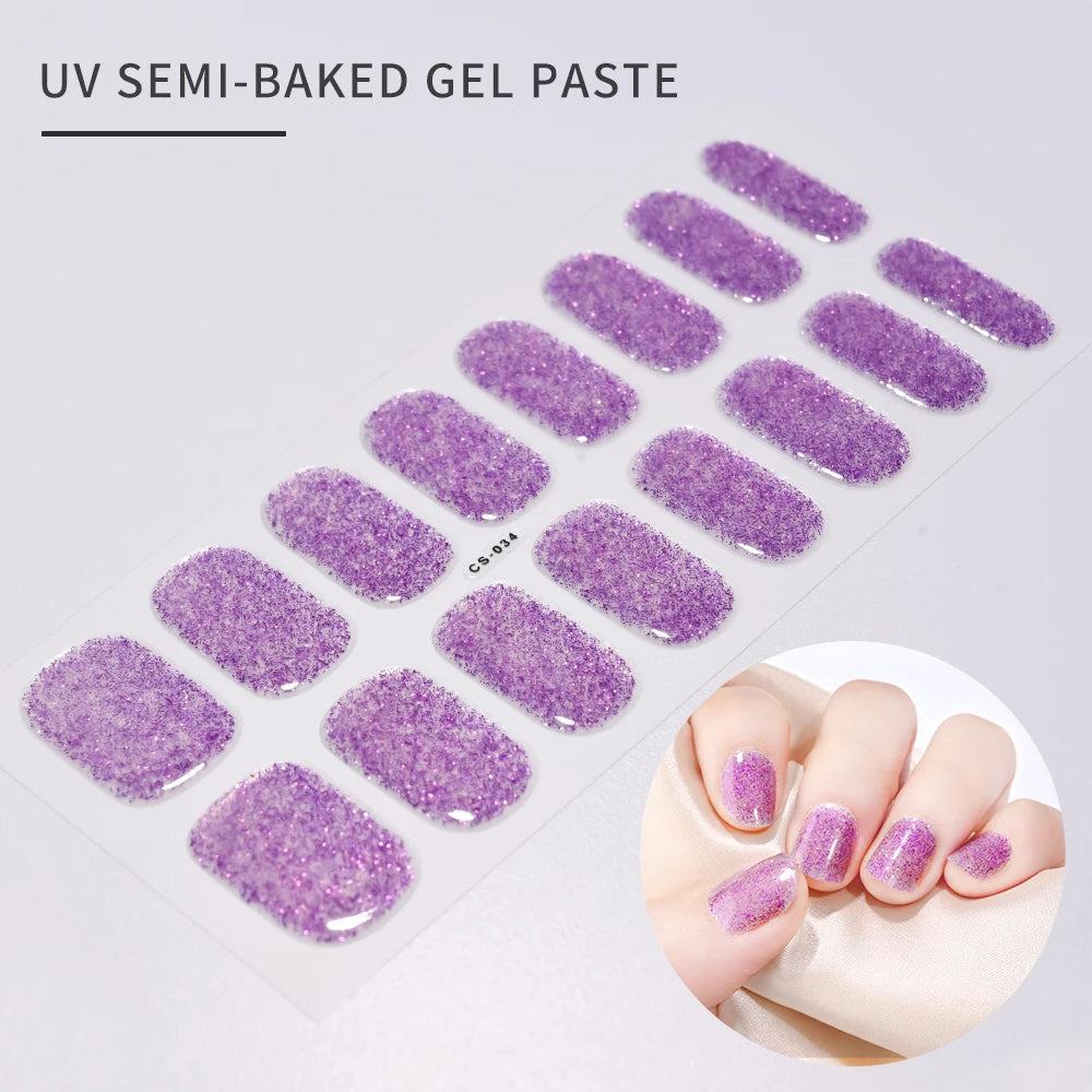 14pc Transparent Semi Cured Gel Nail Strips Nail Strengthening Gel Slider Long-Lasting Clear Crystal Gel Waterproof UV Stickers