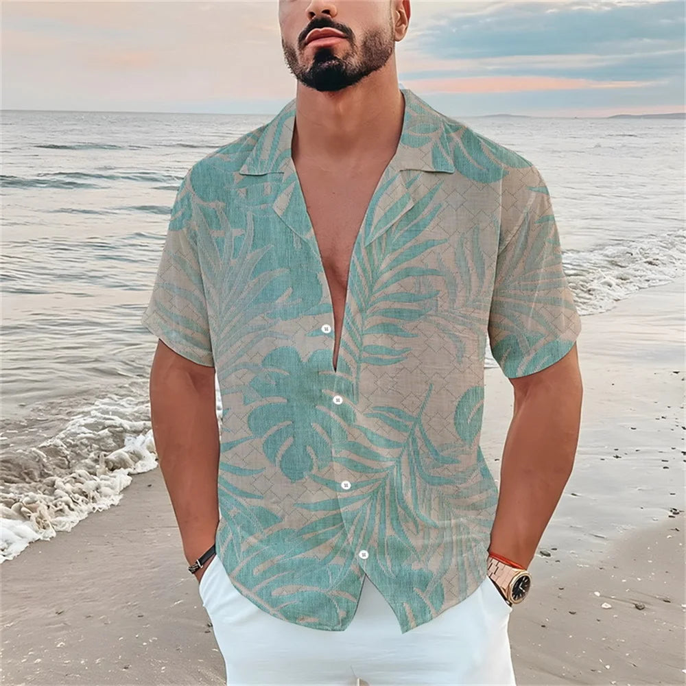 Summer men's casual short sleeved shirt Beach Plant flower 3D printed Hawaiian lapel 2024 New