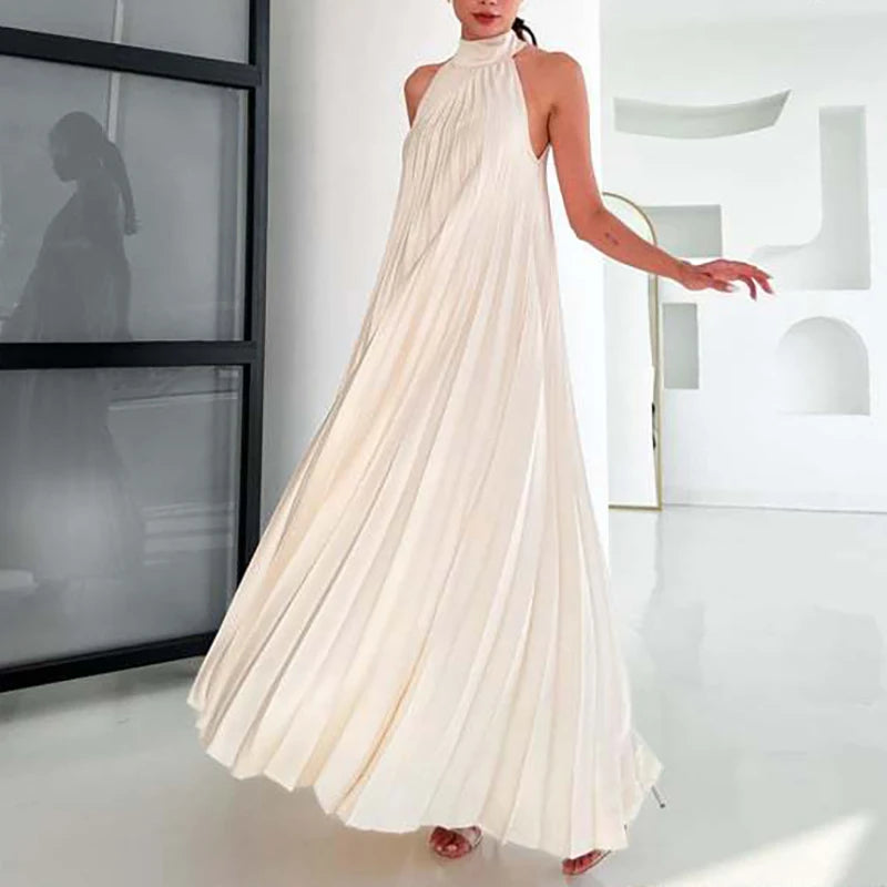 Women Sexy Off Shoulder Gala Dress New 2025 Elegant Solid Swing Loose Party Dress Spring Female Halter Slim Banquet Long Dress