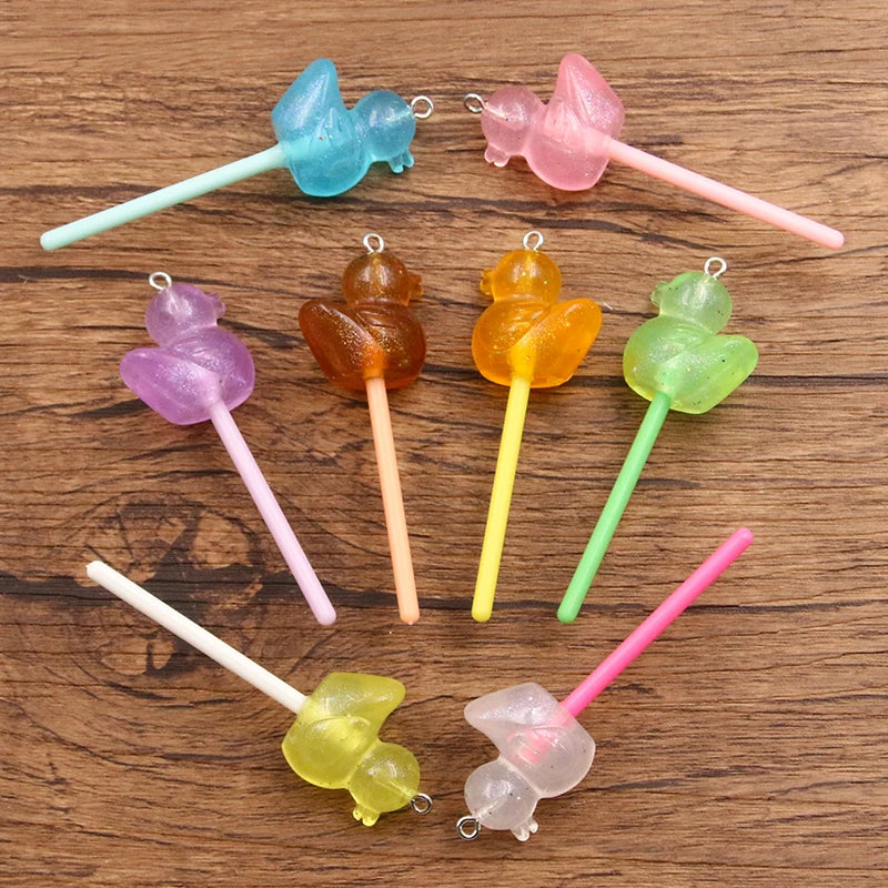 10Pcs Mix Color Size Bling Glitter Heart Round Duck Star Lollipop Resin Charms For Earring Kawaii 3D Keychain Jewelry Making