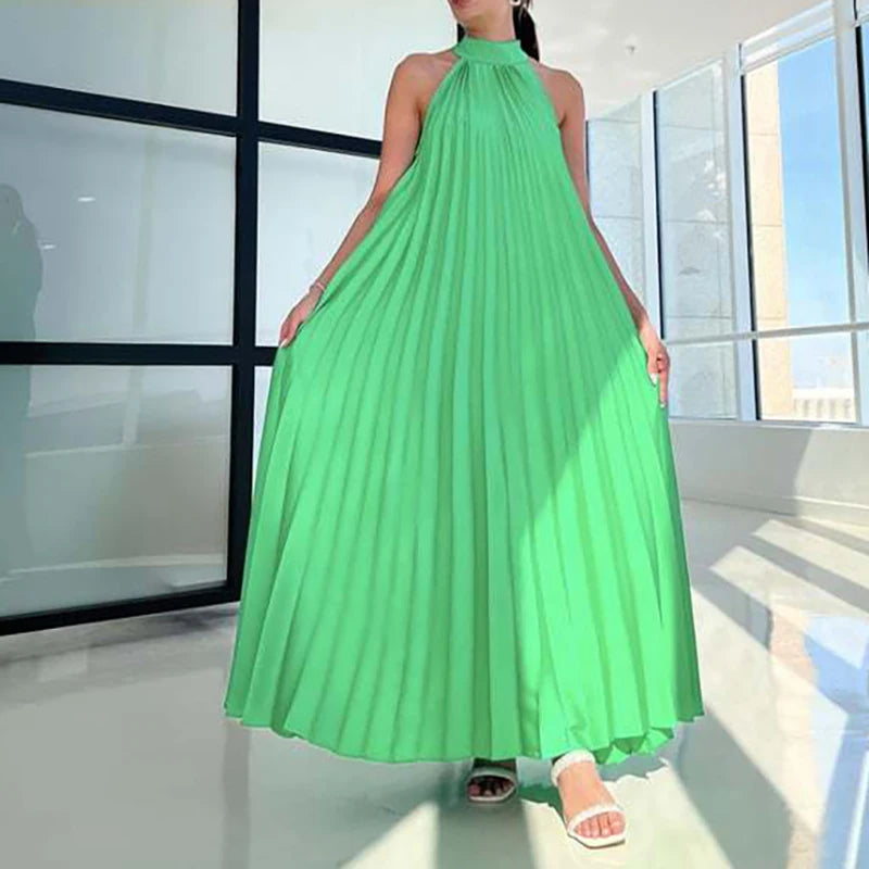 Women Sexy Off Shoulder Gala Dress New 2025 Elegant Solid Swing Loose Party Dress Spring Female Halter Slim Banquet Long Dress
