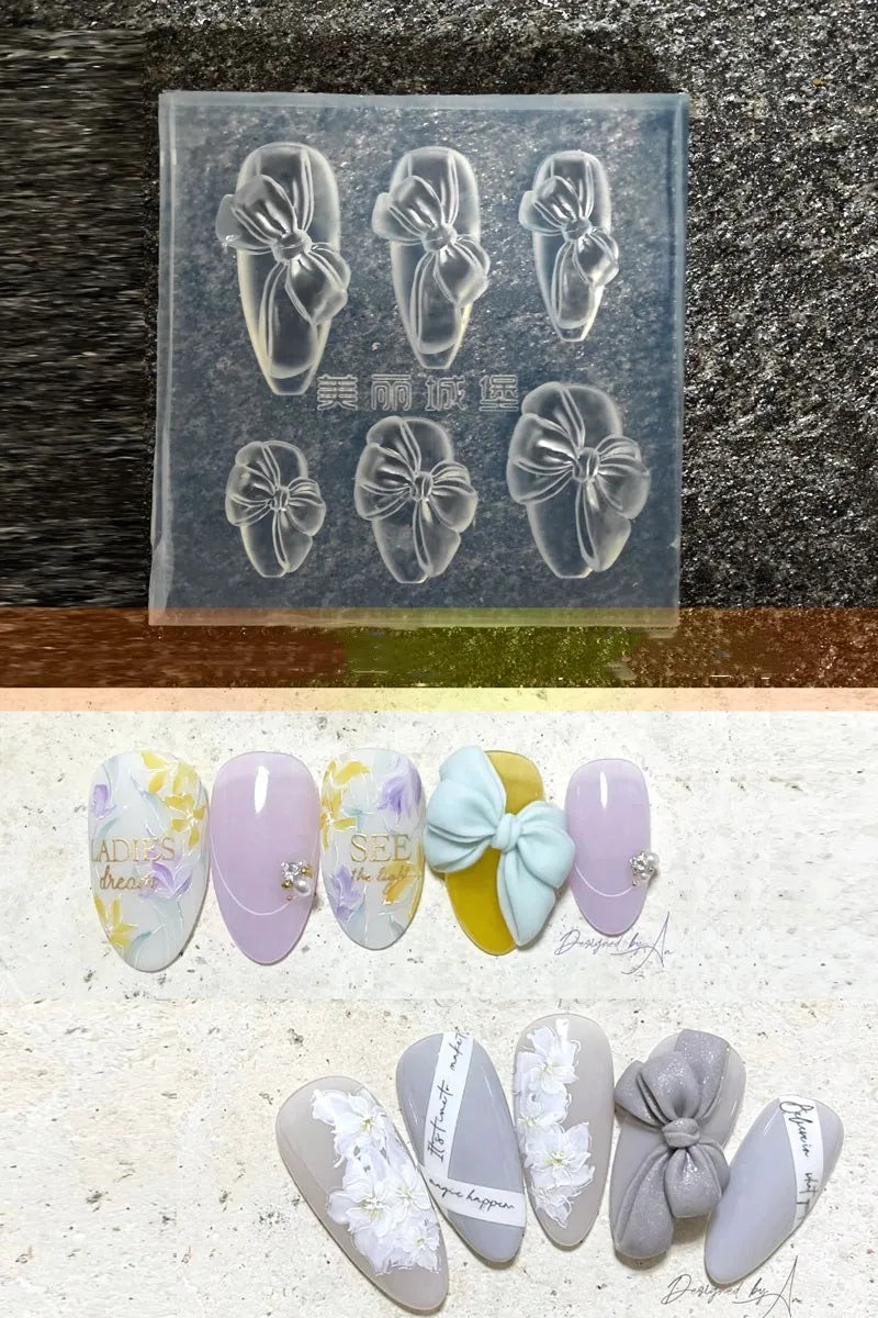 1pc Bowknot Flower 3D Acrylic Nail Mold Palace Nail Decorations DIY Design Silicone Manicure Mold Nail Art