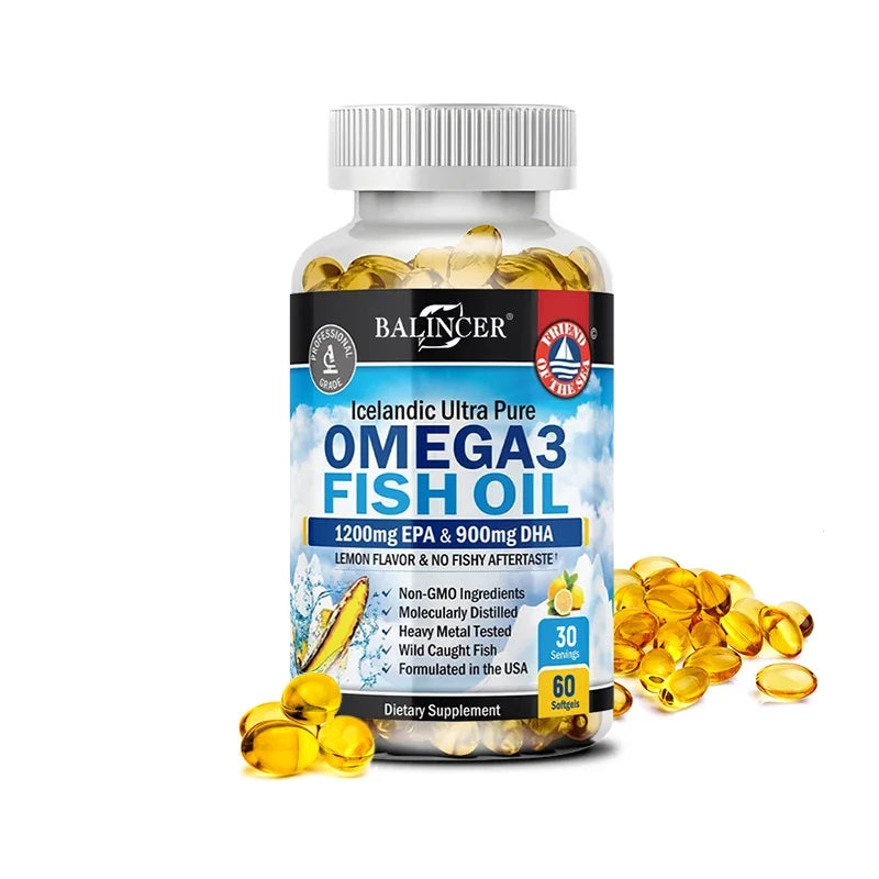 Omega 3 Fish Oil Capsules - Ultra-Pure Supplement - Promotes Joint, Eye, Skin Health, Supports Fatty Acids, Immune Support