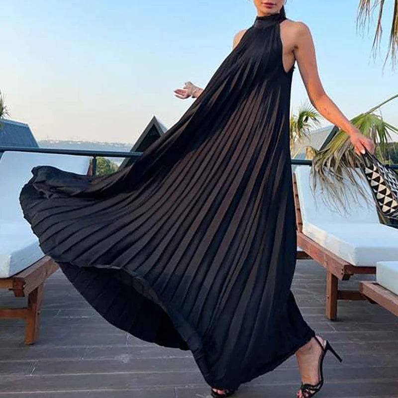 Women Sexy Off Shoulder Gala Dress New 2025 Elegant Solid Swing Loose Party Dress Spring Female Halter Slim Banquet Long Dress
