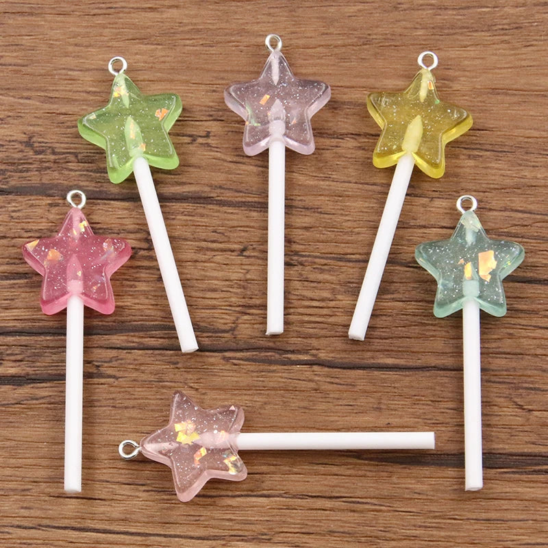 10Pcs Mix Color Size Bling Glitter Heart Round Duck Star Lollipop Resin Charms For Earring Kawaii 3D Keychain Jewelry Making