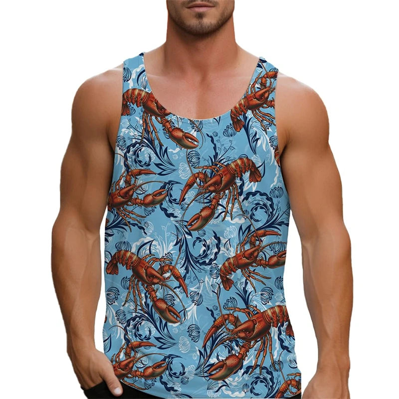 2025 Men's Tank Top Big Lobster Print Hawaiian Men's Casual Vest Comfortable Men's Sleeveless T Shirt Funny Undershirt Unisex