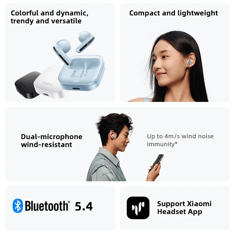Xiaomi Redmi Buds 6 Active Global Version TWS Earphone Noise Resist Bluetooth Headset BT 5.4 Wireless Headphone 30h Long Battery