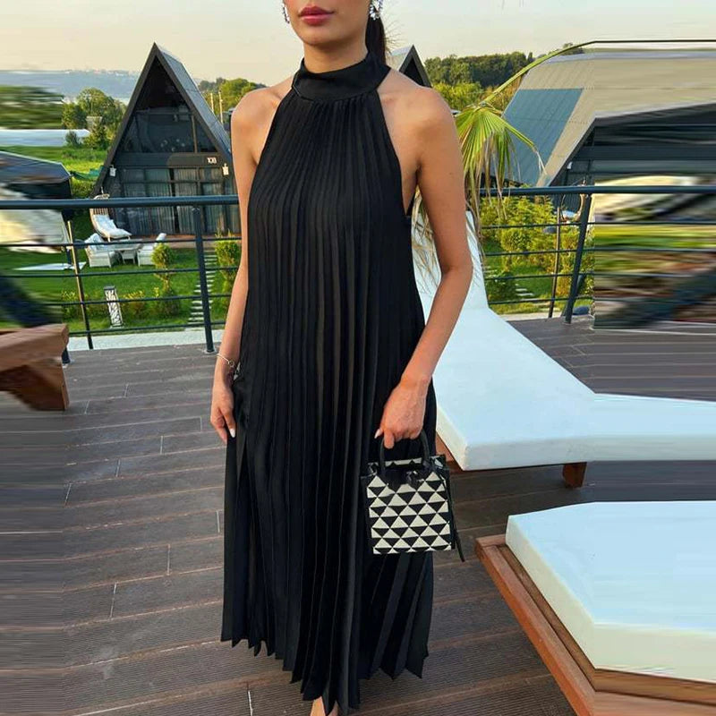 Women Sexy Off Shoulder Gala Dress New 2025 Elegant Solid Swing Loose Party Dress Spring Female Halter Slim Banquet Long Dress
