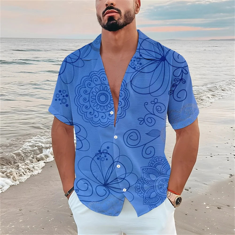 Summer men's casual short sleeved shirt Beach Plant flower 3D printed Hawaiian lapel 2024 New