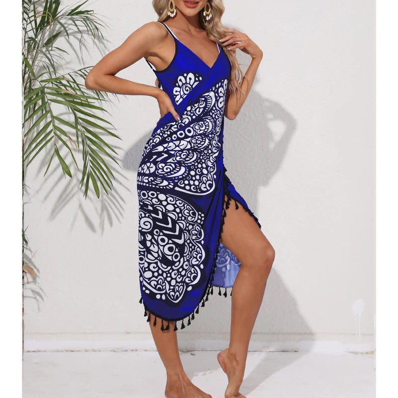 Women Bikini Sexy Butterfly Print Cover Up Swimwear Women Dress Summer Tunic Bath Sarong Wrap Skirt Swimsuit Elegant Beachwear