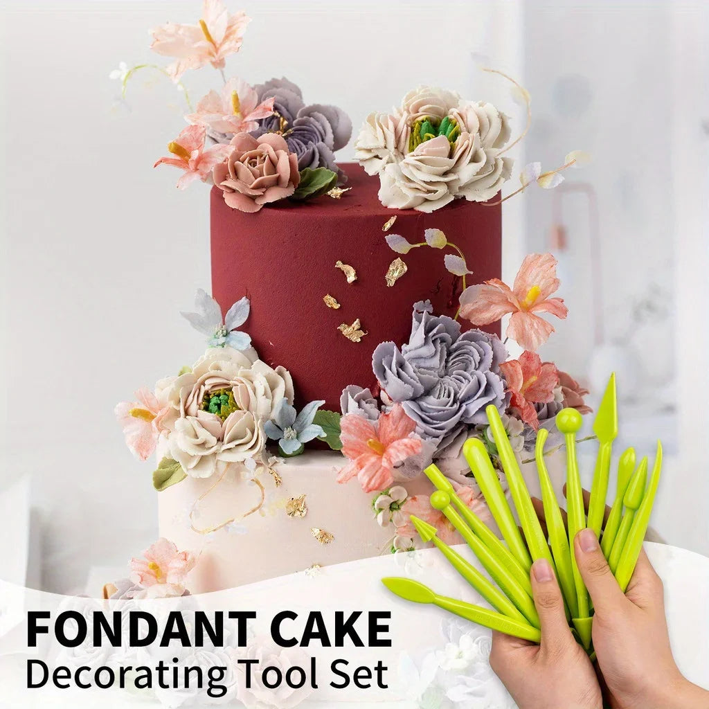 12PCS Fondant Flower Tool Set - Cartoon Kneading & Carving Molds for Dough Decorating