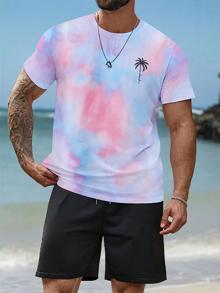 2 Piece Summer Casual Everyday Men's Short Sleeve Shorts Set Hawaiian Print Men's T-shirt Outdoor Sports Men's Beach Shorts