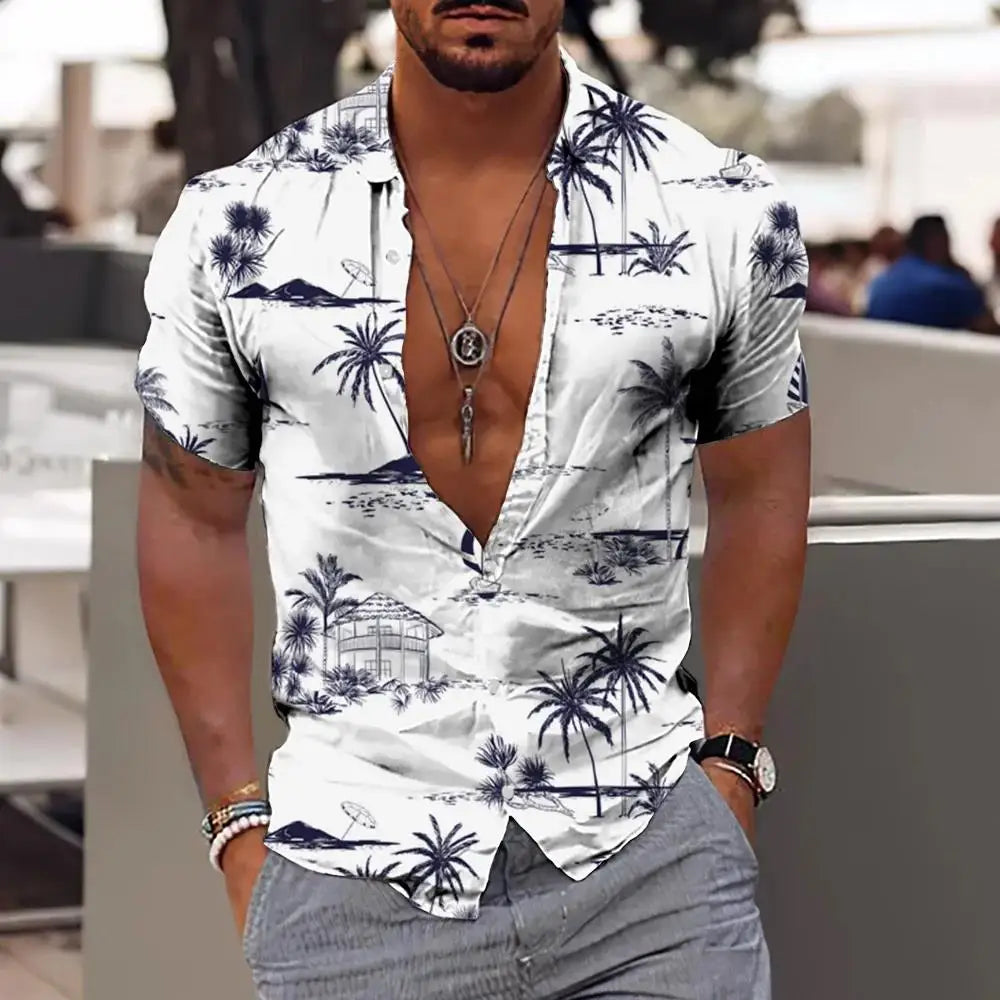 2023 Summer Animal Crane Men's Hawaiian Shirt 3d Plant Floral Print Plus Size Beach Flower