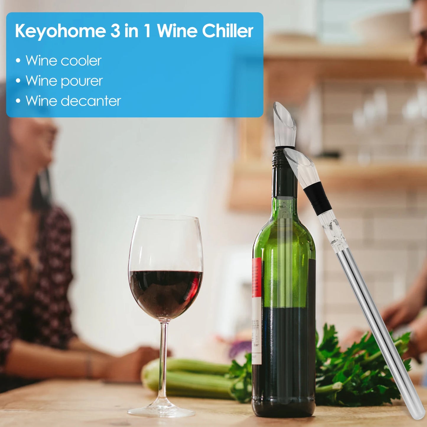 Wine Cooling Rod Stainless Frozen Stick Beer Chiller Stick Ice Wine Cooler 4 in 1 Wine Cooling w/ Wine Pourer Stopper Cutter
