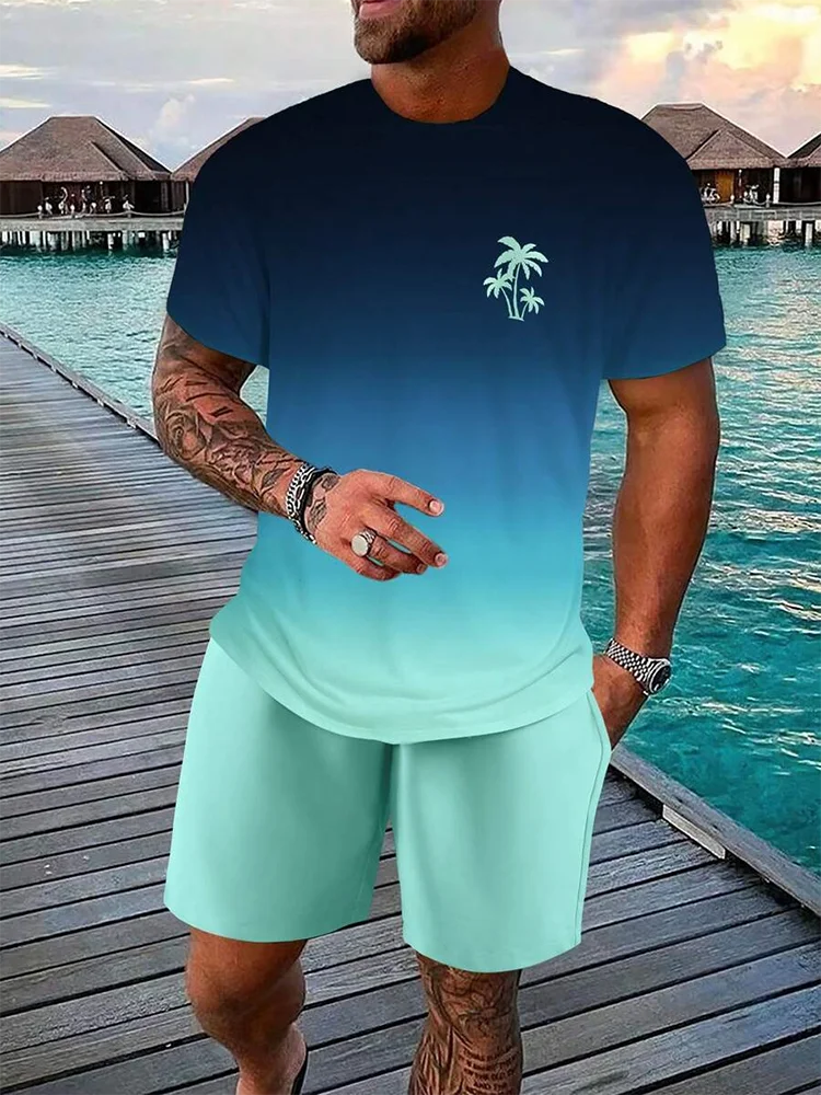 2 Piece Summer Casual Everyday Men's Short Sleeve Shorts Set Hawaiian Print Men's T-shirt Outdoor Sports Men's Beach Shorts