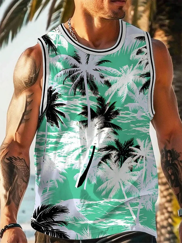 Summer Daily Casual Men's Tank Top Hawaiian Style Fish Print Men's Tank Top Seaside Party Men's Fashion Sleeveless T-shirt