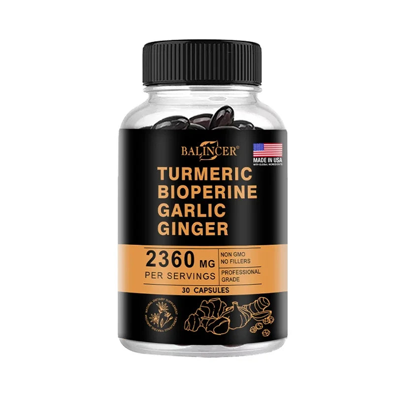 4-in-1 Turmeric Ginger Supplement with Pepperin 2360 Mg with Garlic Curcumin Black Pepper, for Joint, Digestive & Immune Support