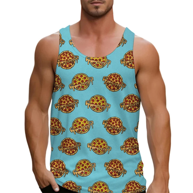 Funny Cat Pizza Graphic Tank Tops Men Women 2025 Sleeveless Tees Y2k Shirt Hawaii Beach Vest Top Unisex Cartoon Undershirt