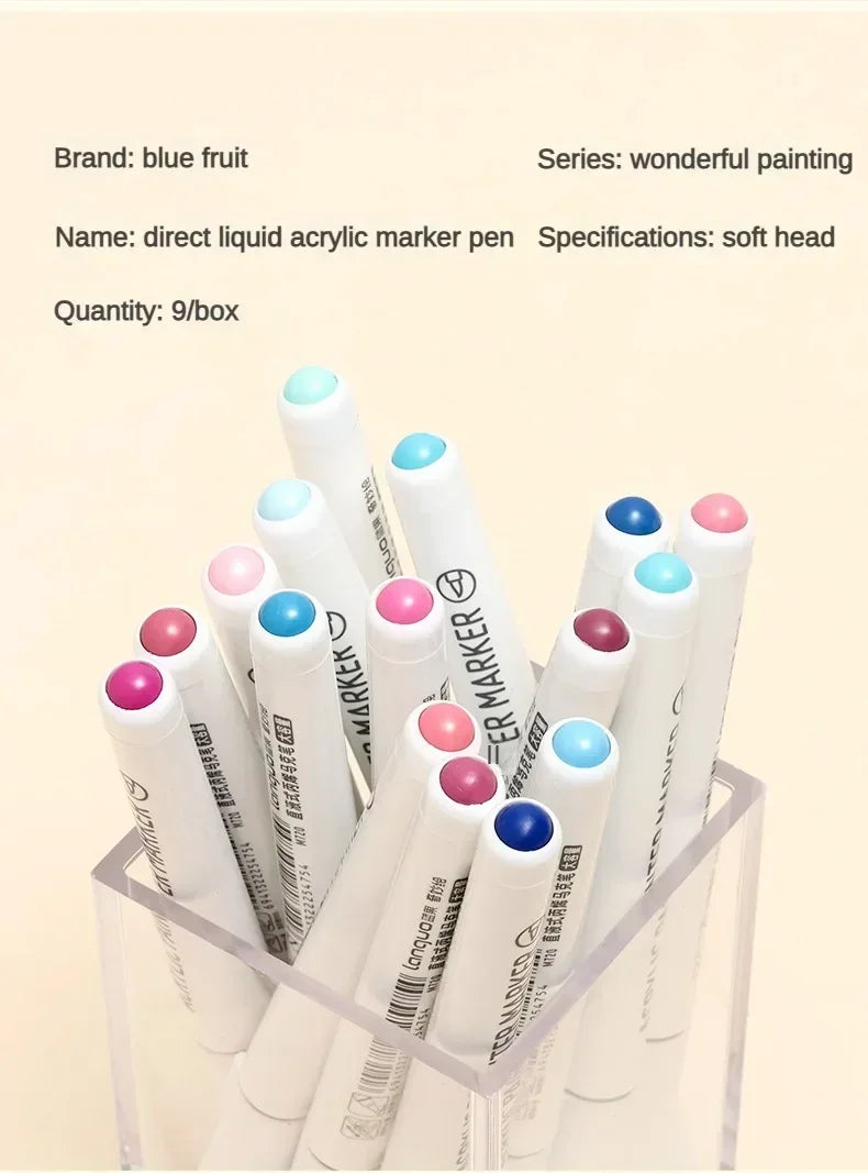 171/9 Direct Liquid Acrylic Art Markers Paint Pens Brush Color Marker for Rock Painting Stone Glass DIY Art Supplies Stationery