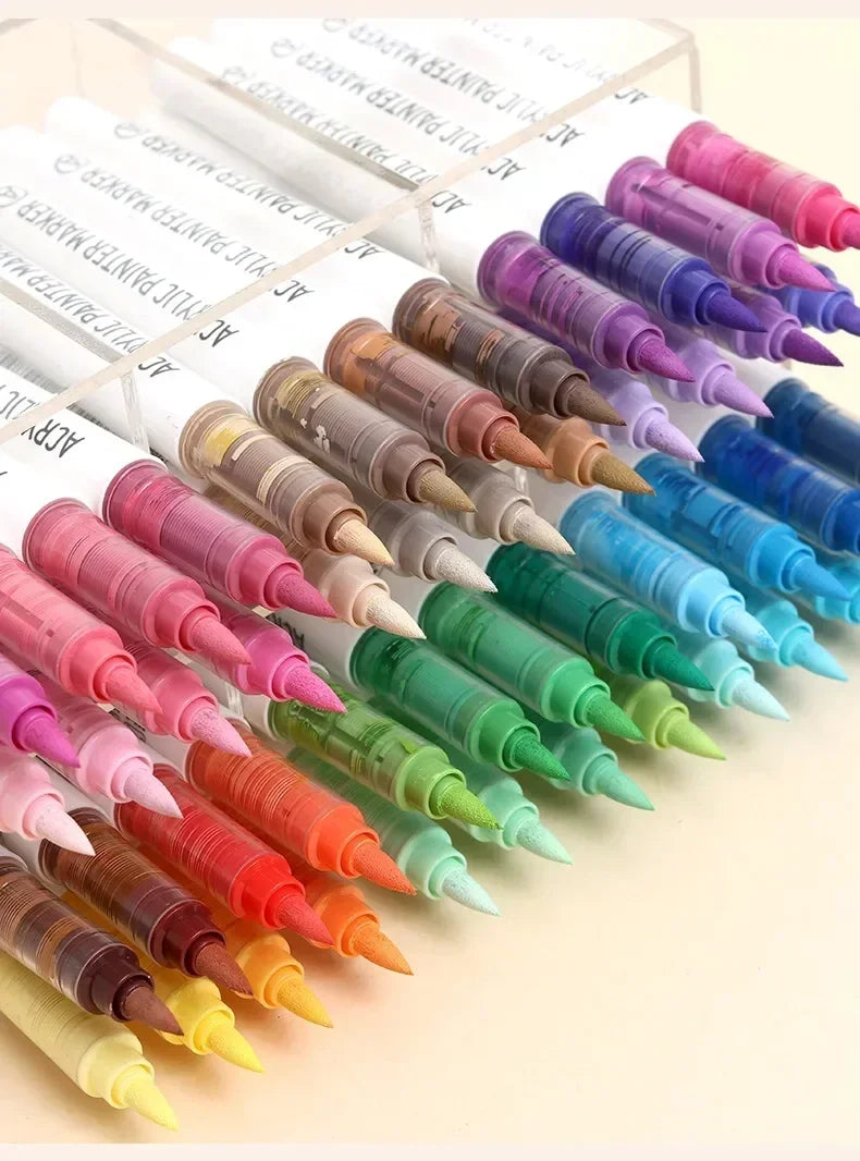 171/9 Direct Liquid Acrylic Art Markers Paint Pens Brush Color Marker for Rock Painting Stone Glass DIY Art Supplies Stationery