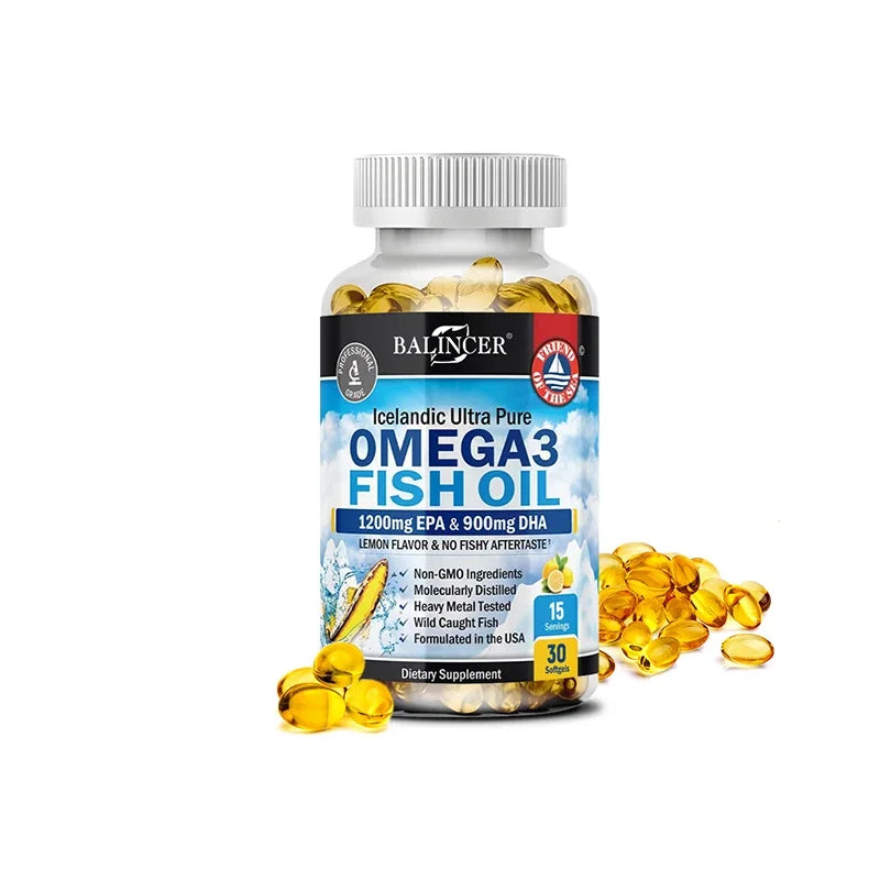 Omega 3 Fish Oil Capsules - Ultra-Pure Supplement - Promotes Joint, Eye, Skin Health, Supports Fatty Acids, Immune Support