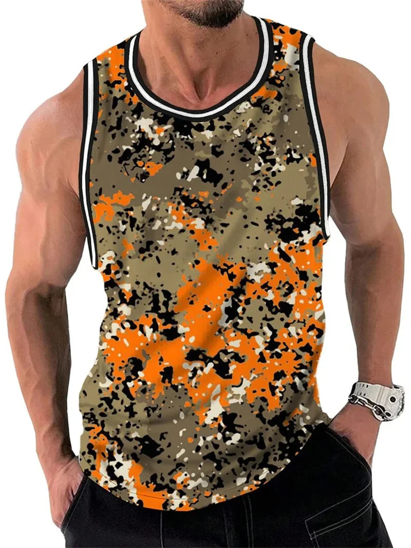 Men's Retro Ethnic Print Crew Neck Tank Top Texture Plaid Stripe 3d Vest Fashion Street Sleeveless Breathable Casual Sport Tops