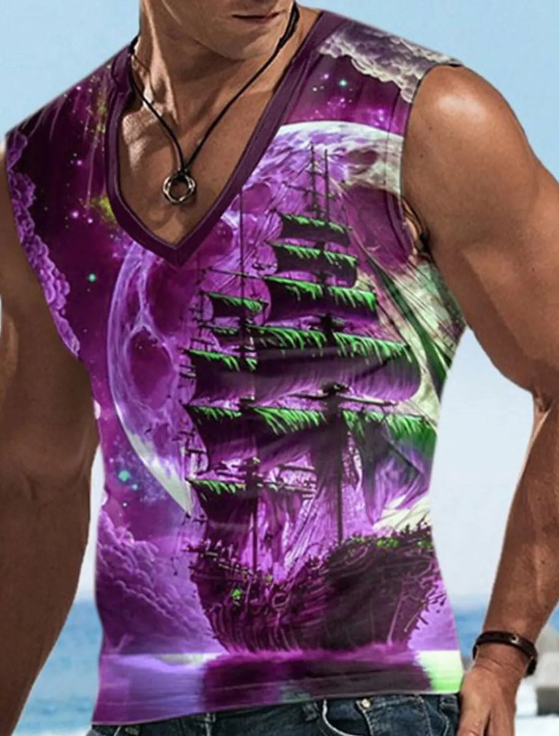 Sailor Suit 3D Ship Print T Shirt Men's Quick Dry Sleeveless Tank Top Oversized Fitness Sports Shirt Men's Design Clothing