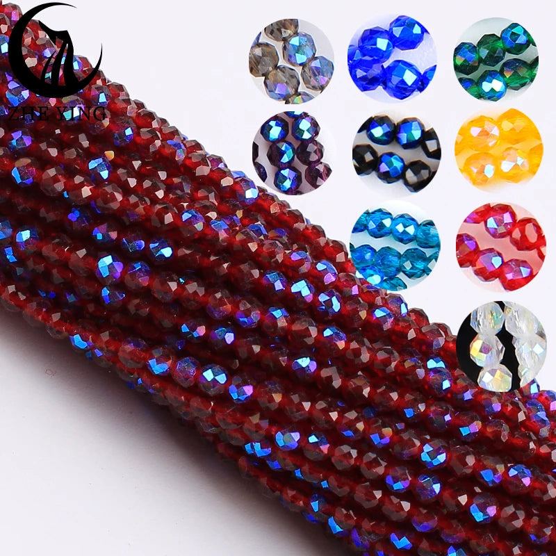 Zhe Ying New 2mm Electroplating AB Crystal Beads Small Loose Faceted Spacer Beads for Jewelry Making DIY Accessories