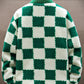 [Plush Winter Coat] Blue & White Plush Checkered Winter Coat | Men's Loose Fit, Stand Collar, Zip-Up Jacket with Drawstring Hood, Casual Style for Fall/Winter