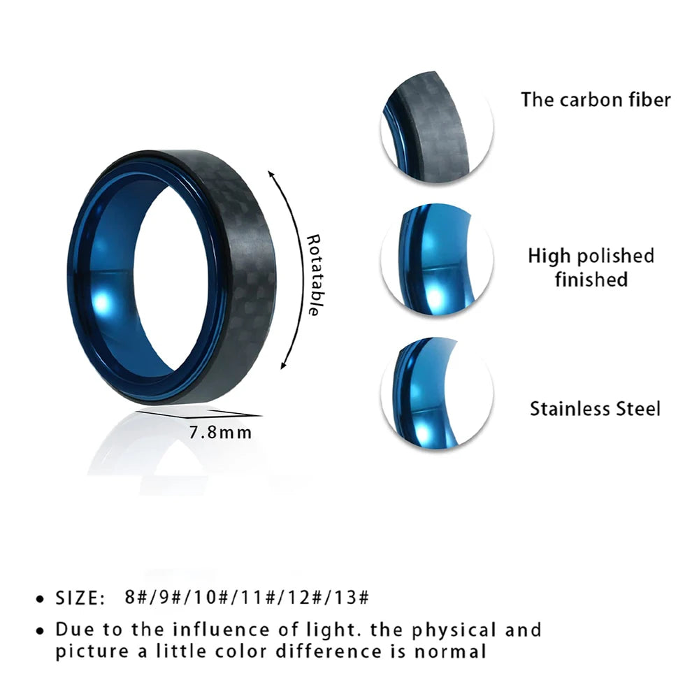 Black Rings Carbon Fiber Spinner Rings Men Women Unique Punk Wedding Engagement Band Stainless Steel bague anti stress