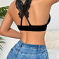 Women's Black Sexy Butterfly Embroidery Lingerie Front Buckle Removable Straps Underwire Thin Mold Cup Half Cup Lingerie