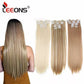 Leeons 16Clips Long Straight Synthetic Clip On Hair Extensions Cheveux Clip Naturel High Temperature Fiber Black Brown Hairpiece