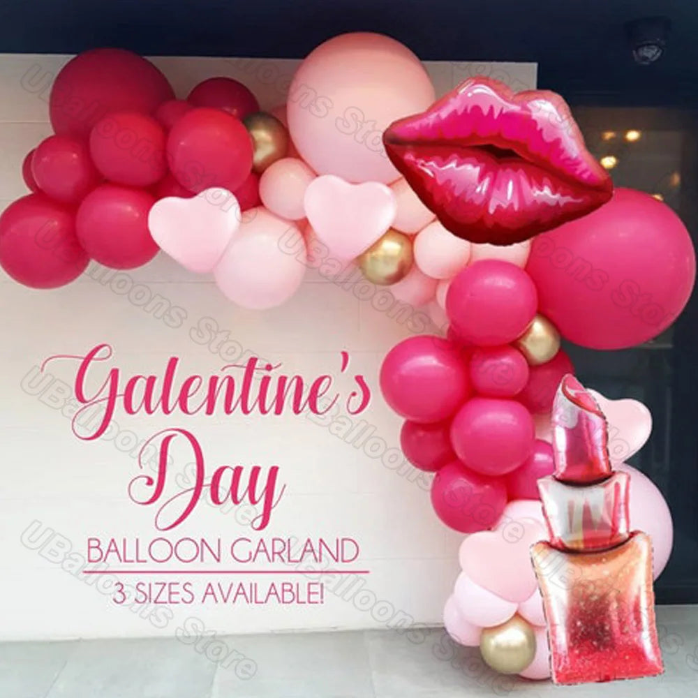 1 Set Valentines Day Balloons Arch Lip Lipstick Foil Globos Pastel Pink Rose Balloon Garland for Wedding Birthday Valentine Deco