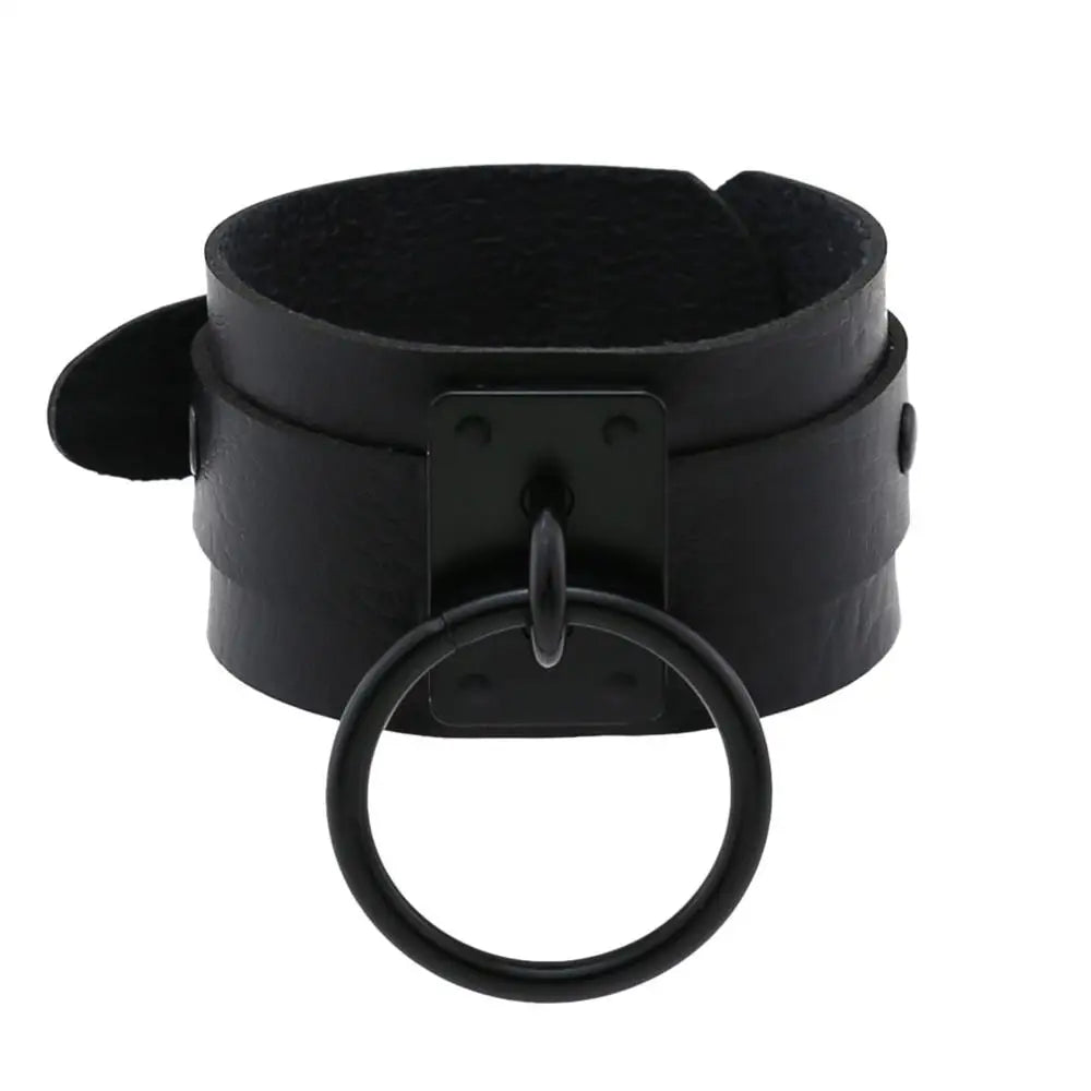 Black Leather Wristband wide cuff bracelets women men Bracelet  goth jewelry gothic emo armbands cosplay accessories