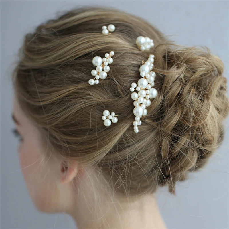 Gold Color Pearl Wedding Hair Combs Hair Accessories for Bridal Flower U Hairpins Headpiece Women Bride Hair Ornaments Jewelry