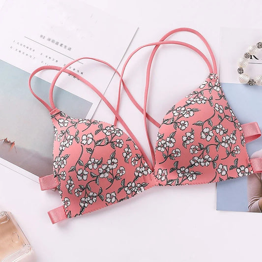 Women Flower Printed Bras Front Buckle Wireless Bralette Sexy Lingerie Comfort Push Up Floral Bras