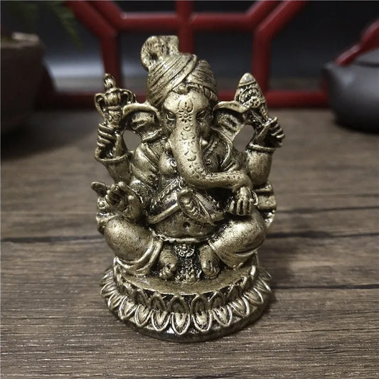 Ganesha Buddha Statues Bronze Color Ornaments Resin Elephant Hindu God Ganesh Sculptures Figurines Lucky Gifts Home Decoration