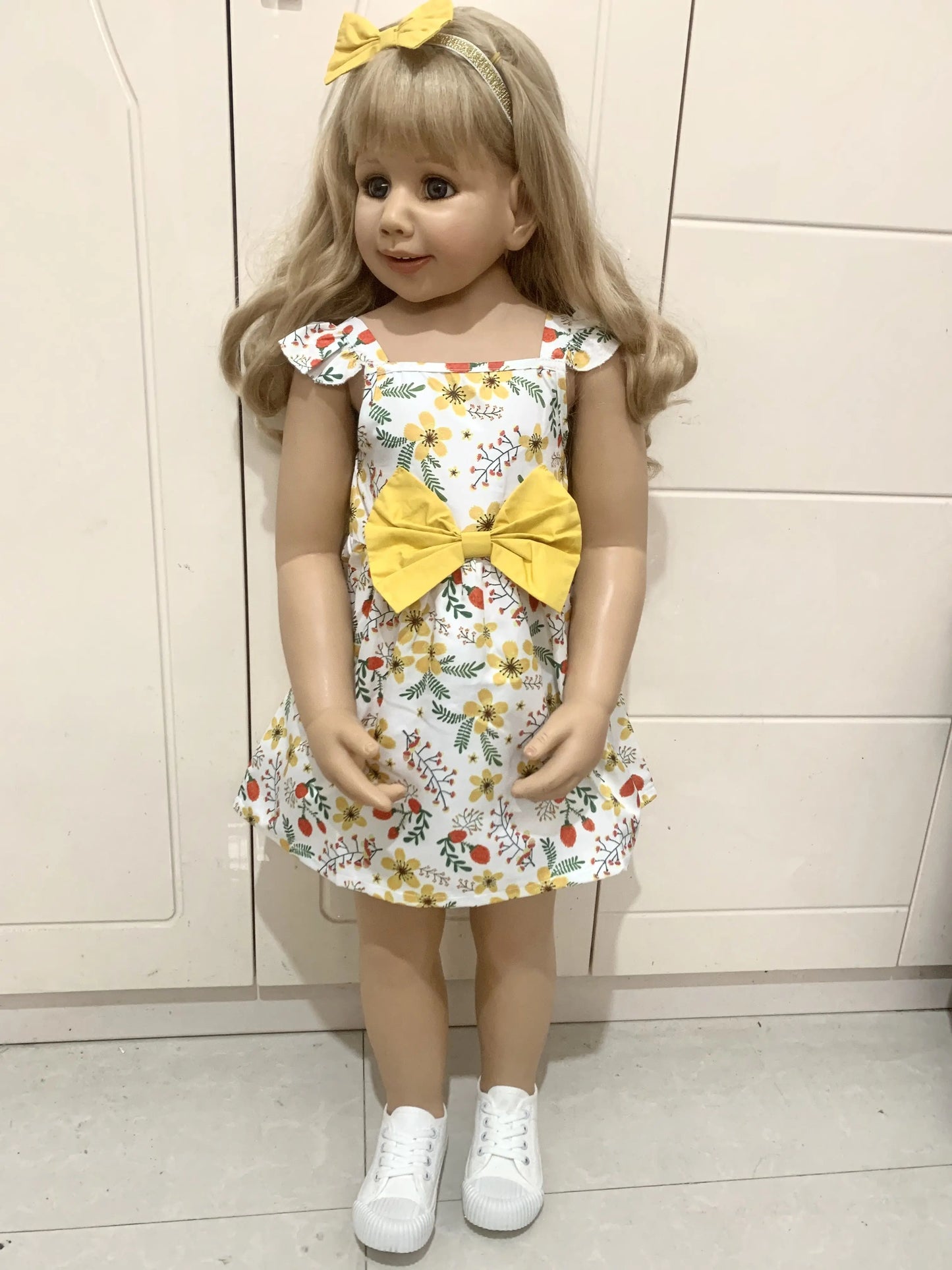 100 CM Silicone Vinyl Toddler Blonde Princess Smile Girl Doll Long Hair 3-Year-Old Size Child Clothing Photo Model Dress Up Toy