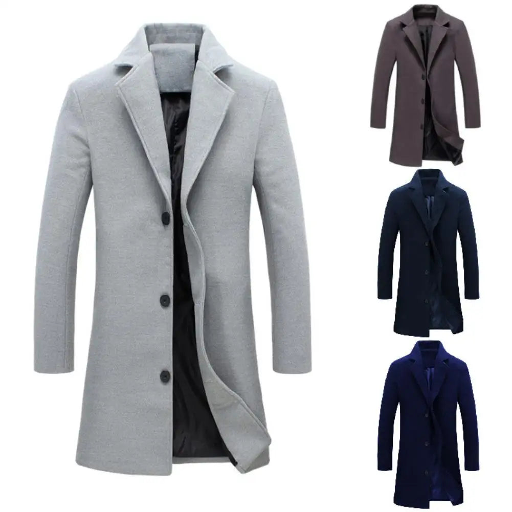 Fashion Men Jacket Long Woolen Coat Single Breasted Overcoat Winter мужская куртка