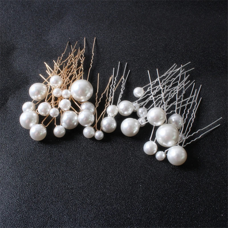 Women U-shaped Pin Metal Barrette Clip Hairpins Simulated Pearl Bridal Tiara Hair Accessories Wedding Hairstyle Design Tools