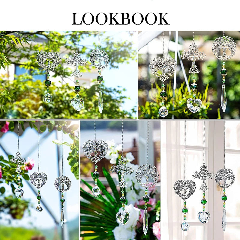 H&D 3pcs Tree of Life Sun Catcher Window Hanging Ornament Handmade Rainbow Maker Crystal Prisms Drops Pendant For Home Garden