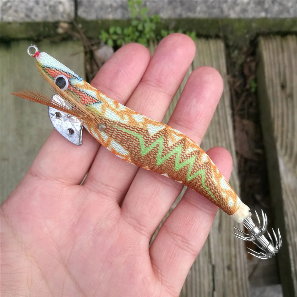 10Pcs 3.5# Luminous Squid Jig Fishing Shrimp Lure Squid Cuttlefish Jigs Lures Wood Shrimp Lure