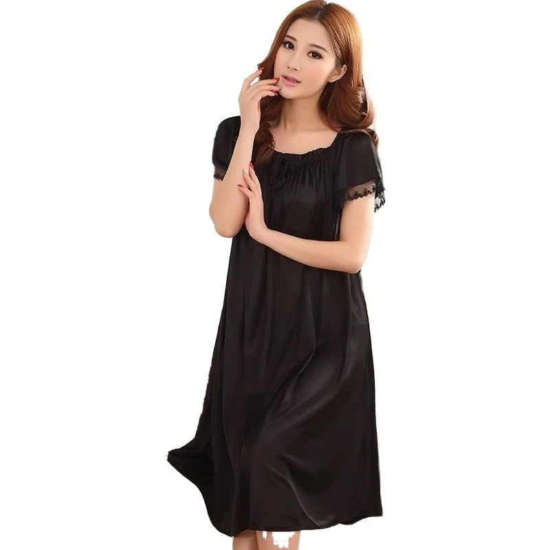 Loose large size nightgowns for women long stlye nightwear nightdress solid silk sleepshirt summer dress sleep tops pijama mujer