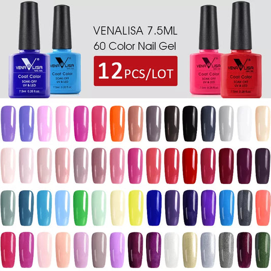 12pcs*7.5ml VENALISA Nail Gel Polish Full Coverage Varnish Original Nail Art Manicure 60 Colors Soak Off LED UV Gel Lacquer