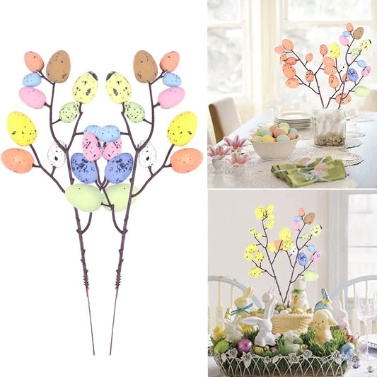 Colorful Easter Egg Tree Branch Artificial Foam Eggs Flower Twig Branches Arrangement Vase Home Decor 2025 Easter Party Supplies